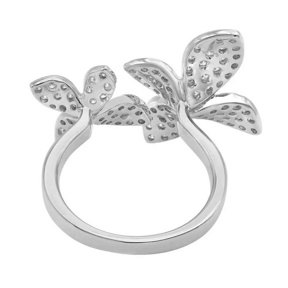 Rachel Koen Diamond Double Flower Cocktail Ring 18K White Gold 0.97Ctw Size 6.75 - Picture 4 of 4